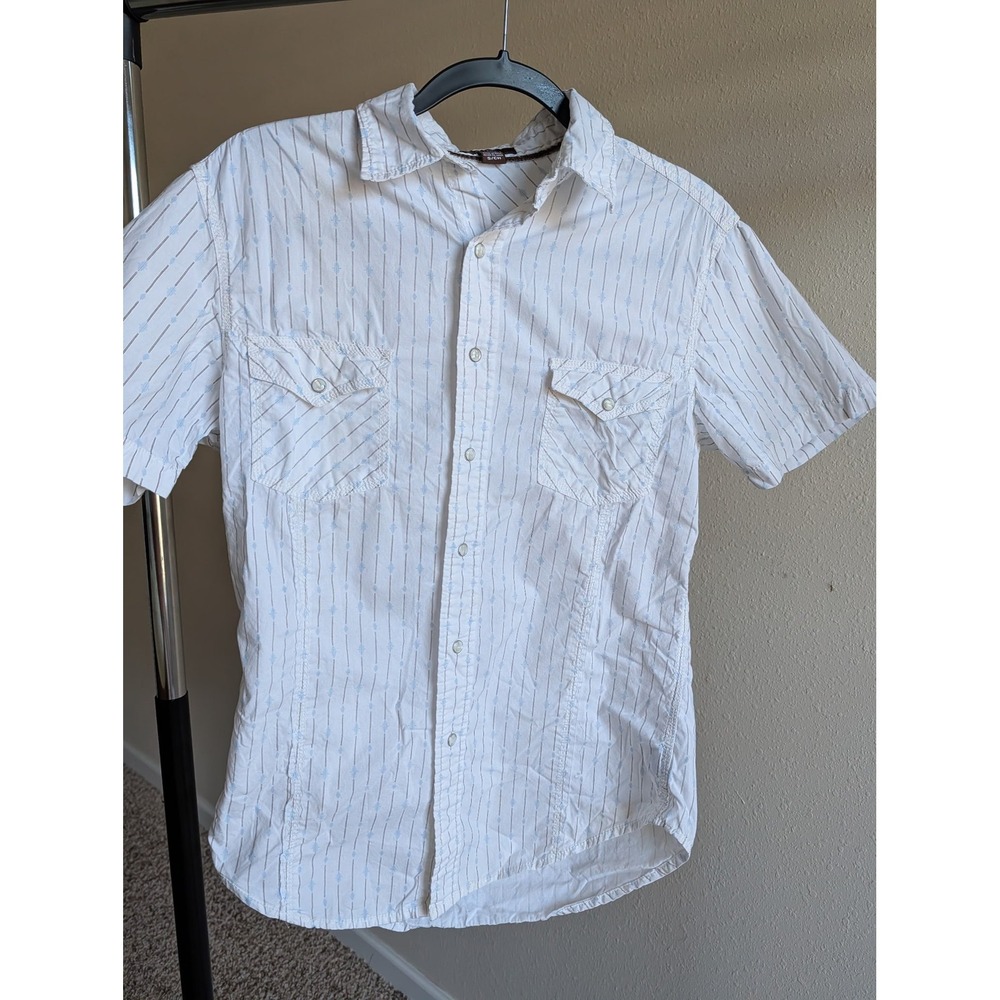 Arizona Jean Company Mens Small Western Pearl Snap Shirt Short Sleeve Striped